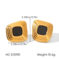 Detail view of retro gold square earrings with black inlay, 2.28cm size and 10.6g weight - Square Style (HC-E10981)
