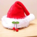 Plush Christmas hat in red and white featuring a cute cherry pom-pom accent - Little Cherry Christmas Hat / Red/White/Green