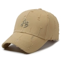 Fashionable khaki distressed baseball cap with 3D letter B embroidery and ripped details - Deep Beige