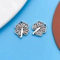 Silver four-leaf clover alloy pendants for DIY jewelry making with leaf vein details - 1pc Antique Silver Four-Leaf Clover 11x13mm
