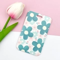 Floral ID card holder in pink and teal with flower pattern and wristlet keychain - No Accessories / Green Pink
