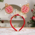Christmas headband in bright red with white snowflake patterns and colorful tinsel trim - Christmas Headband (Xmas Ball)