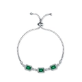 Elegant S925 sterling silver emerald bracelet with adjustable box chain and CZ diamonds - 925 Silver / Cultivated Emerald Bracelet