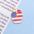 Apple-shaped American flag enamel pendant in gold finish for DIY jewelry - Enamel US Flag Apple / 11x14mm