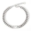 Bracelet cubain en acier inoxydable argenté avec zircone rectangulaire transparente - Argent avec Zircon Blanc (PAK861)