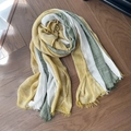 Striped cotton linen scarf in yellow green and white patterns with tassel fringe trim - Ginger Yellow Gradient