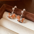 Macro view of 18K gold plated rocking horse earrings with resin inlay and sparkling crystals - Rocking Horse (1#)