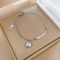 Bracciale smile in acciaio inossidabile argento con piastra incisa su sfondo di seta - Argento (M136)