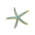 Elegant gold starfish pendant with vibrant blue micro-pave stones and top ring - Gold Lake Blue Zircon