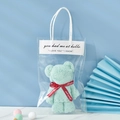 Light green coral fleece bear towel in transparent PVC gift bag with red bow - 30*30cm / Light Green Bear + OPP Bag