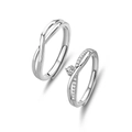 Adjustable S925 sterling silver Mobius couple rings with twisted design and cubic zirconia - Adjustable Open / Couple Pair