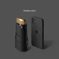 Obsidian black ultra-compact flat folding umbrella with matte gold handle and phone size scale - Flat 5-Fold Umbrella + Carrying Zipper Case / Classic Black