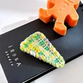 Handmade crochet triangle hair clip with multi-color yarn and Cute lettering detail - Triangle-Plaid Green