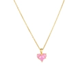 Pink heart pendant necklace with gold chain and three-stone setting for women - Single Pink Heart Stone A337