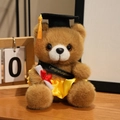 Ours en peluche diplômé marron en robe jaune avec toque et écharpe félicitations - Ours Brun Foncé-Vêtements Jaunes / 18cm