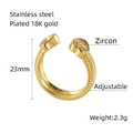 Bague ajustable en acier inoxydable plaqué or 18K avec zirconiums étincelants - Ouvert Réglable / Or avec Zircone Claire