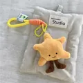 Portachiavi stella di peluche giallo con viso ricamato e anello intrecciato arancione - Stella gialla con moschettone giallo