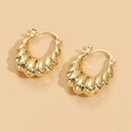 Retro style 14K gold plated croissant hoop earrings with detailed metallic texture - Scallop Shape (ES2144) / Gold