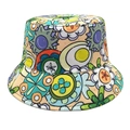 Gros plan d'un chapeau bob avec motifs de tournesols colorés et petits strass brillants - M (56-58cm) / Beige