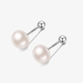 Elegant S999 sterling silver stud earrings featuring natural white freshwater pearls - White Pearl 8mm (S999 Fine Silver)