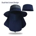 Dunkelblauer Outdoor Sonnenhut mit abnehmbarem Gesichtsschutz und doppeltem Hutkappendesign - Marineblau