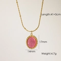 Vintage 14K gold plated stainless steel necklace with oval pink rhodochrosite pendant - Twist Base Pink Stone