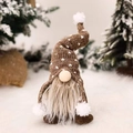Gnome de Noël en tricot marron avec motif de cœur blanc et longue barbe en fausse fourrure - Petit Kaki Assis / Kaki