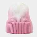 Detail shot of the pink and white ombre rib-knit winter beanie showing texture and gradient - One Size / Pink