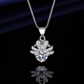 Silver crown pendant necklace with large round white zircon on a black reflective background - Xl-137 [comes With Box And Chain]