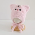 Detailansicht der rosa Plüsch Babyhaube mit Katzenohren, weichem Kunstpelz und Schleifen - 3-8 Jahre / Rosa