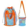 Blue and orange mesh beach bags in two sizes with drawstring and adjustable straps - Blue Mesh Bag 2-Piece Set (Bucket + Handbag)
