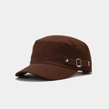 Detail of dark brown cotton military cap featuring side buckle strap and silver rivets - Adjustable / Brown