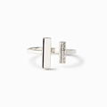 Minimalistischer quadratischer offener Ring mit Silberfinish und Zirkoniasteinen - Einstellbar Offen / Weißgold