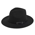 Detalle de la banda de cuero negro y hebilla plateada en el sombrero de lana - M (56-58cm) / Negro