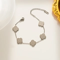 Silver four-leaf clover bracelet for women with five charms on a dainty chain link - Silver Bracelet