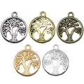 Five vintage tree of life alloy pendants in antique silver, bronze, gold and silver finishes - Round Tree of Life 19x16mm / KC Gold