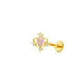 Piercing lèvre doré à fond plat avec pierre rose en forme de poire et petits cristaux - Couronne Dorée Pierre Larme Rose (L24121202-3)