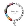 Bracciale in perle di lava colorate e catena d'argento con croce, lunghezza 22cm - Stile Croce / 22cm