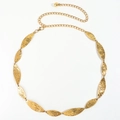 Elegant gold metal leaf chain belt for summer dresses with a stylish link design - Leaf Pattern Style / 19451 Gold