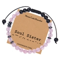 Handmade Soul Sister Morse Code bracelet with pink rose quartz and black matte beads - Soul Sister-Morse Code Bracelet (With Card)