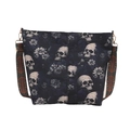 Schwarze Canvas-Tragetasche mit Retro-Totenkopf-Blumenmuster und breitem Schultergurt - Blau