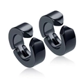 Black punk style titanium steel ear clips for non-pierced ears with polished metal finish - Flat Surface Ear Clip Black (Single)