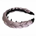Detail of light purple satin braided headband with black anti-slip inner comb teeth - Taro Purple