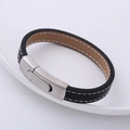 Bracelet en cuir PU noir tressé avec surpiqûres blanches et boucle en métal argenté - Style Gaufré Noir (AML-XSJ-SL-247)
