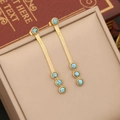 Boucles d'oreilles serpent dorées avec quatre perles turquoise sur un écrin bijoux - 3# Boucles d'Oreilles