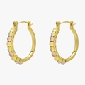 Classic round gold earrings with multi-colored gemstones and opal-like beads for women - Gold