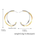Orecchini a C bicolore oro e argento in acciaio inossidabile da 3,9 cm per 2,8 cm - F541-Doppio Cerchio Geometrico Bicolore
