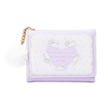 Lavender purple trifold wallet with cute rabbit illustration and white pompom charm - Purple