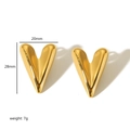 Polished 18K gold stainless steel heart-shaped dangle earrings with 20mm x 28mm dimensions - Heart / V Shape (TE6494-G) / Gold