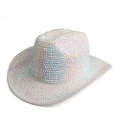 Detail of white party hat featuring hand-set iridescent rhinestones and sequins - M (56-58cm) / White